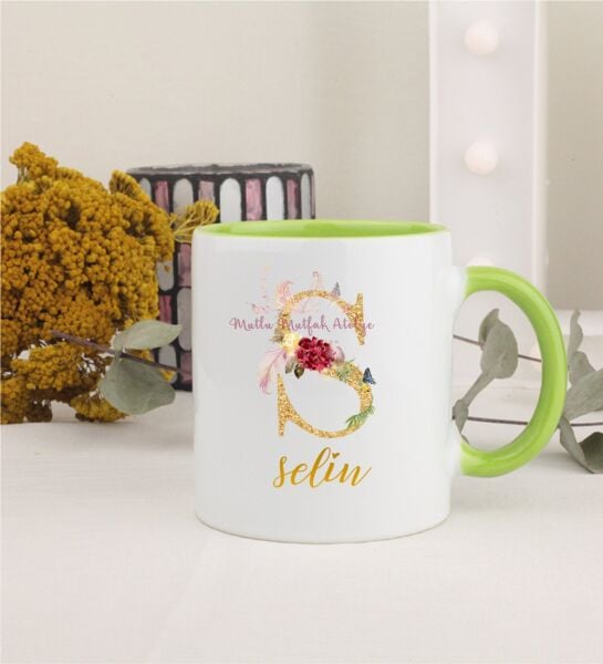 Kişiye Özel Gold Harfli ve İsimli Yeşil Kupa Bardak