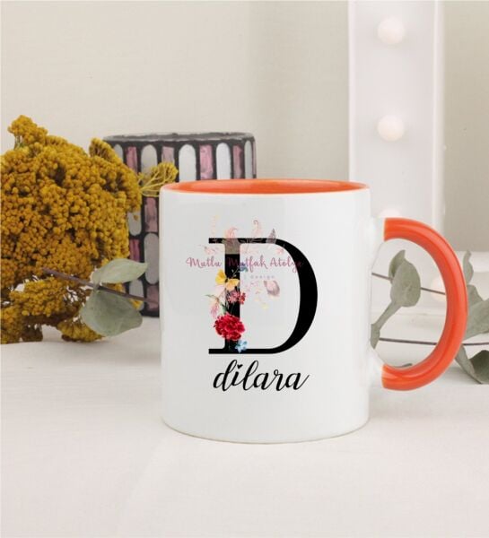 Kişiye Özel Harfli ve İsimli Turuncu Kupa Bardak