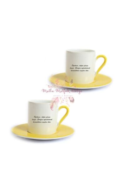 Öğretmenler Günü Hediyesi İkili Sarı Türk Kahvesi Fincanı