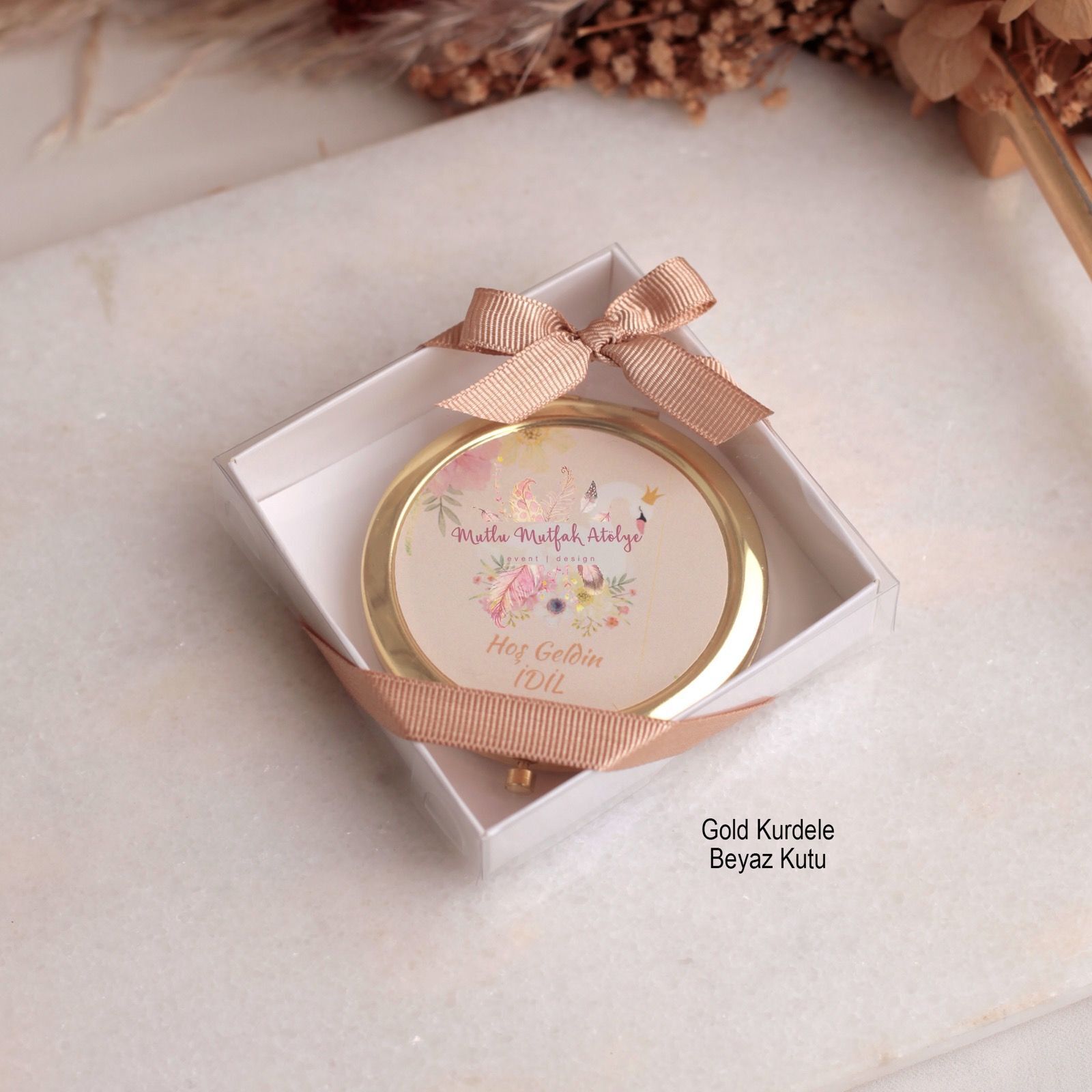 Hediyelik Kutulu Kapaklı Ayna Gold