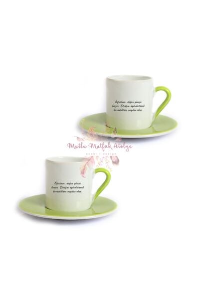 Öğretmenler Günü Hediyesi İkili Yeşil Türk Kahvesi Fincanı
