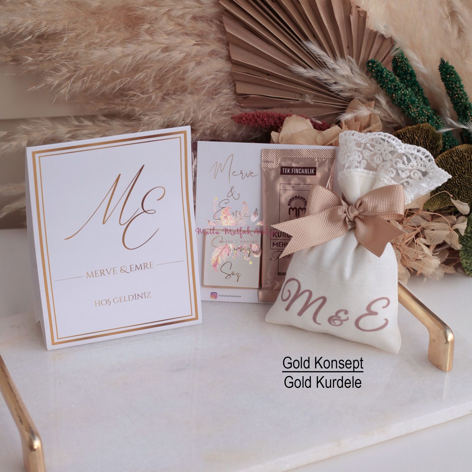 Hediyelik Çikolatalı Kahveli Kart,Baskılı Lavanta Kesesi Ve Masa Kartı