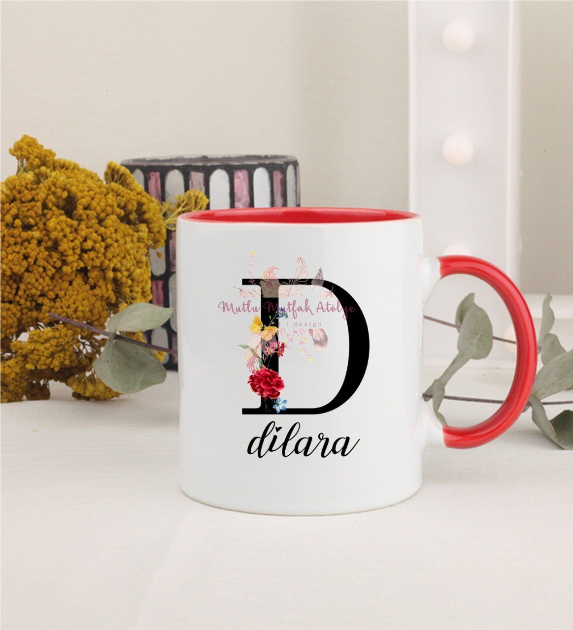 Kişiye Özel Harfli ve İsimli Kırmızı Kupa Bardak