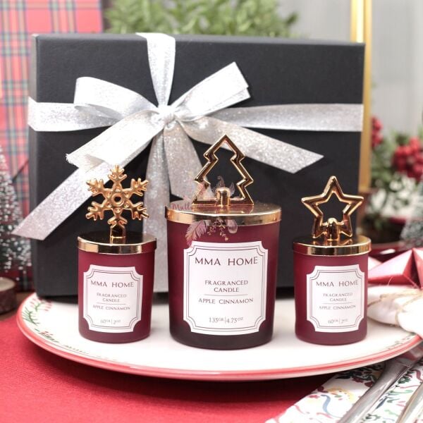 Hediye Kutulu Yılbaşı Mum Seti Elma Tarçın Kokulu