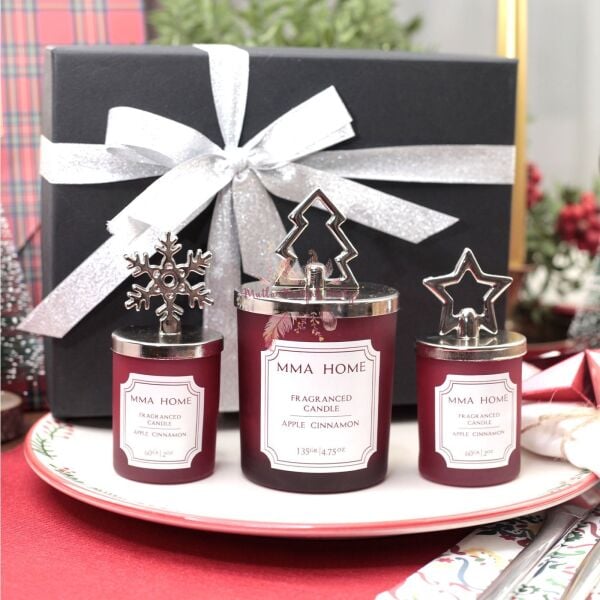 Hediye Kutulu Yılbaşı Mum Seti Elma Tarçın Kokulu