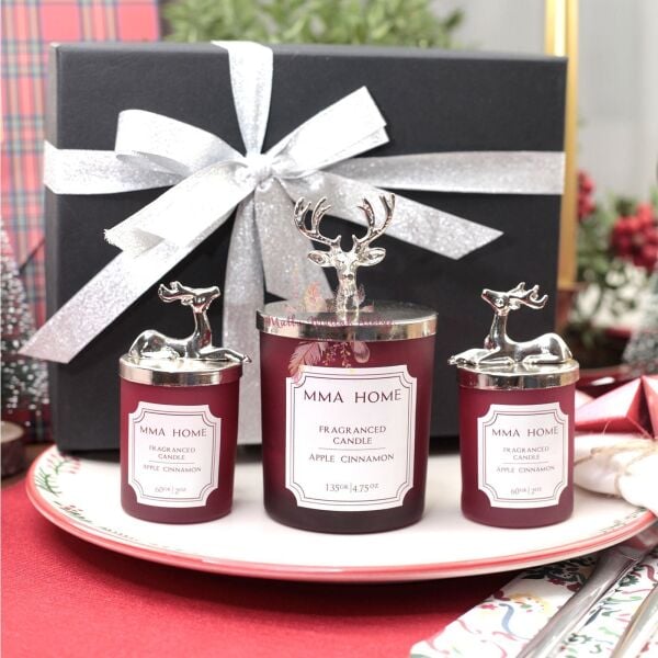 Hediye Kutulu Yılbaşı Mum Seti Elma Tarçın Kokulu