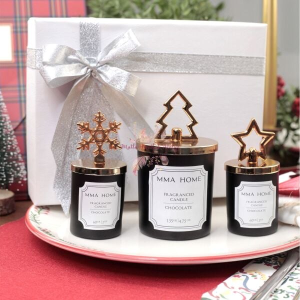 Hediye Kutulu Yılbaşı Mum Seti Çikolata Kokulu
