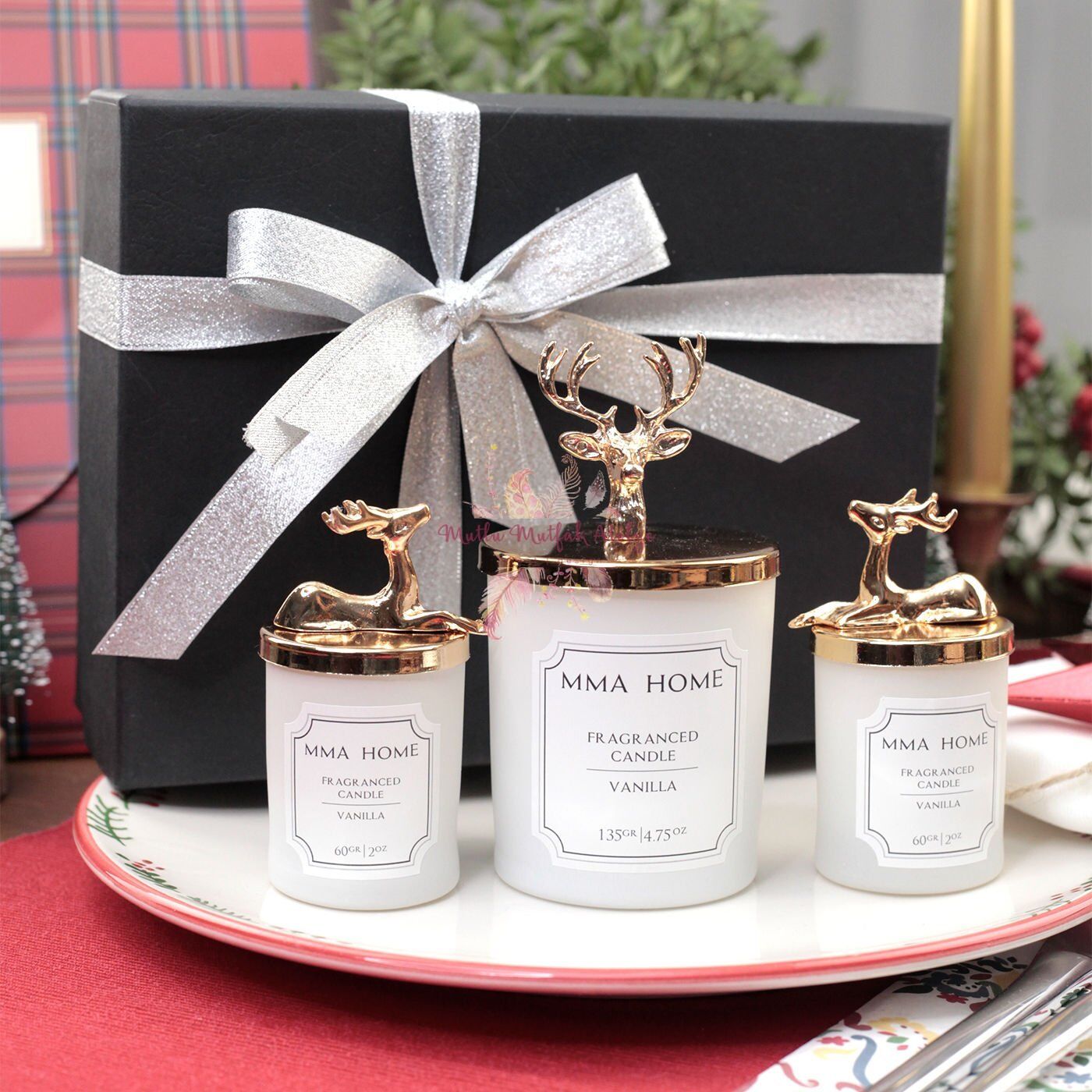 Hediye Kutulu Yılbaşı Mum Seti Vanilya Kokulu