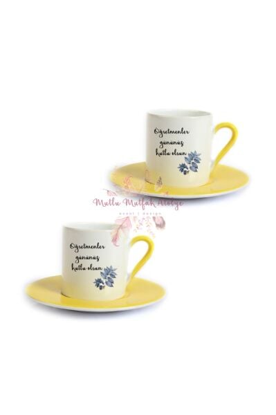 Öğretmenler Günü Hediyesi  İkili Sarı Türk Kahvesi Fincanı