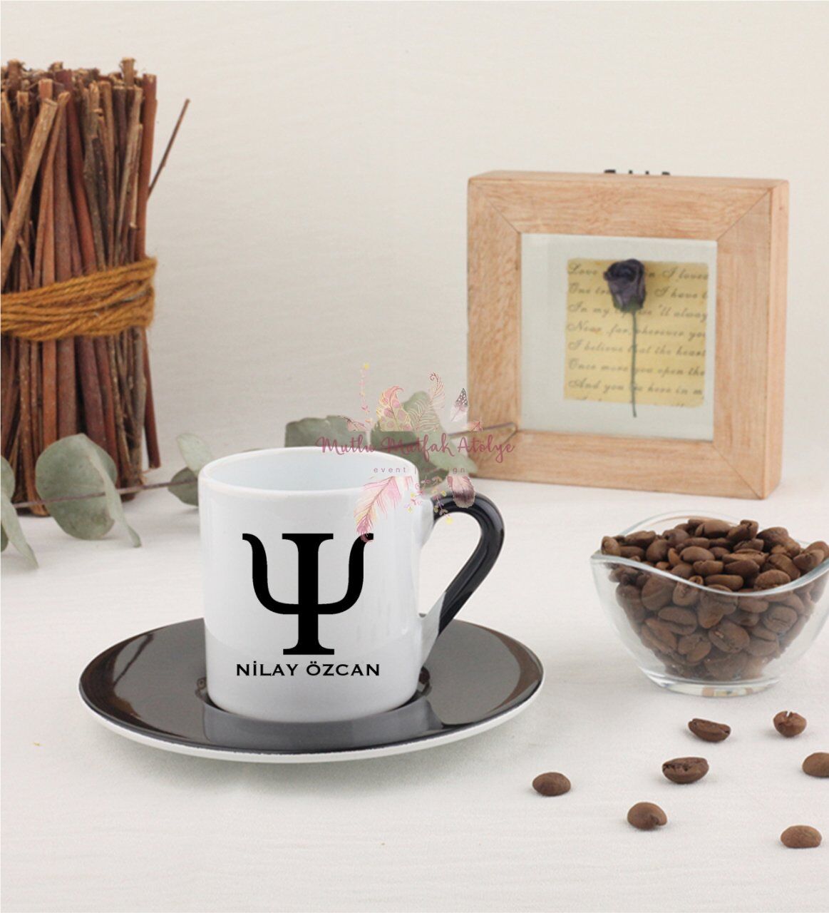 Kişiye Özel Psikolog Siyah Türk Kahvesi Fincanı