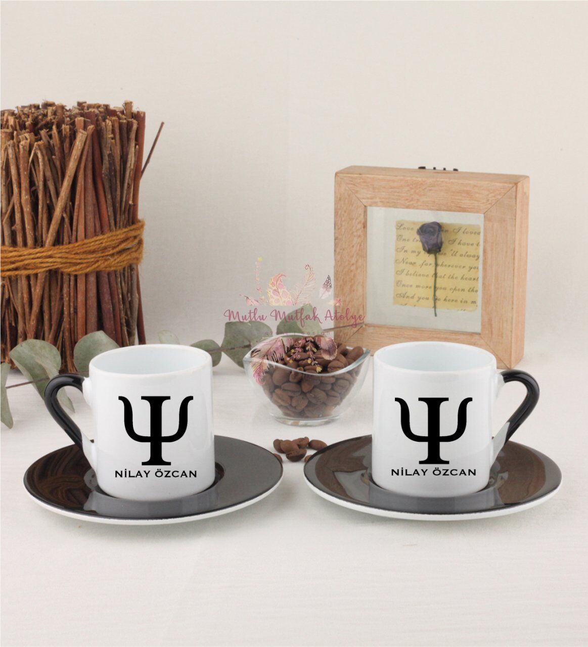 Kişiye Özel Psikolog İkili Siyahlı Türk Kahvesi Fincanı