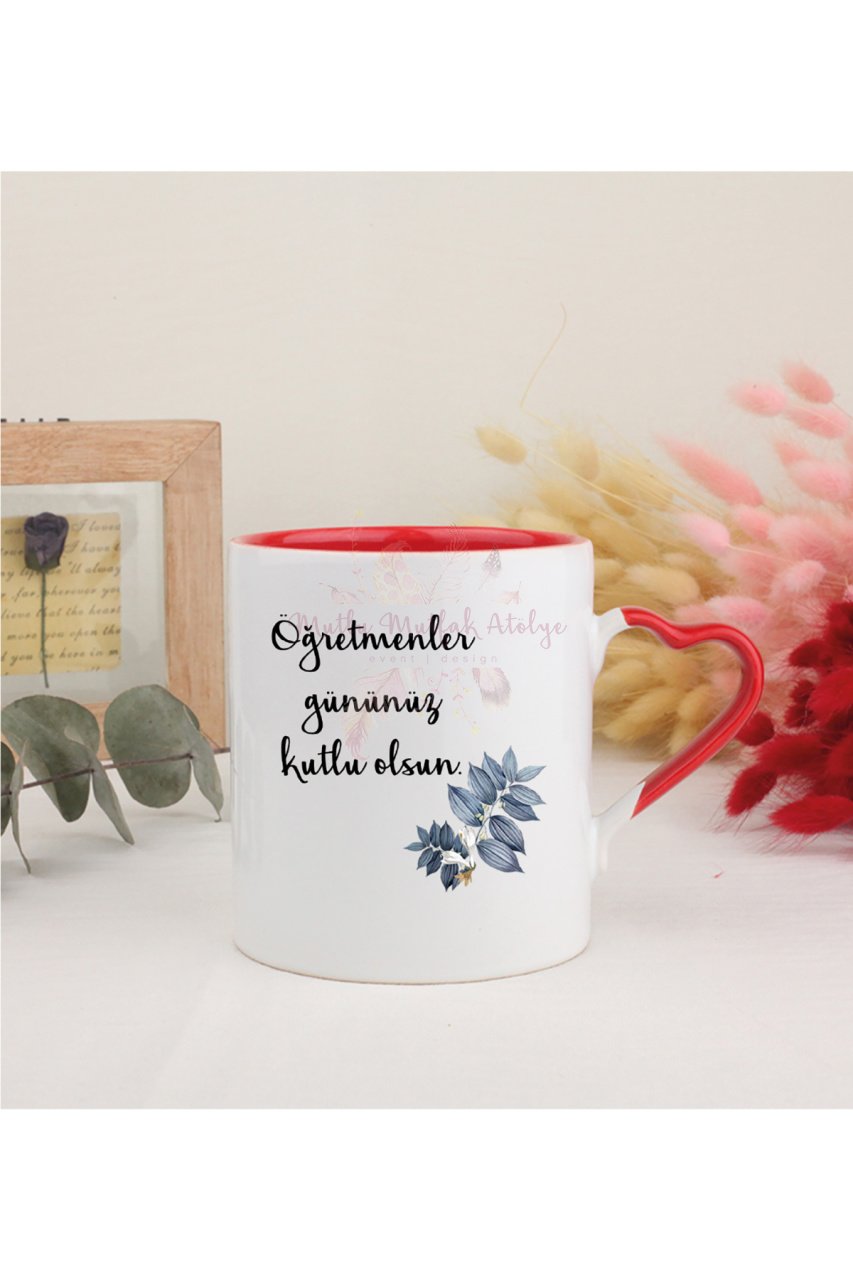 Öğretmenler Günü Hediyesi  Kırmızı Kalpli Kupa Bardak