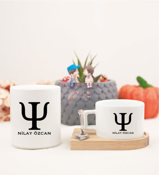 Kişiye Özel Psikolog Ahşap Altlıklı Fincan ve Kumbara