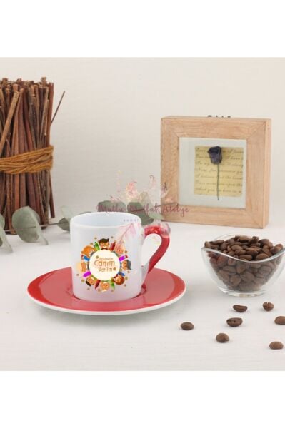 Öğretmenler Günü Hediyesi Canım Öğretmenim  Kırmızı Türk Kahvesi Fincanı