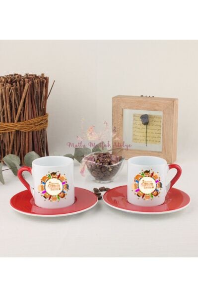 Öğretmenler Günü Hediyesi Canım Öğretmenim  İkili Kırmızılı Türk Kahvesi Fincanı