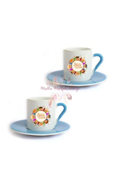 Öğretmenler Günü Hediyesi Canım Öğretmenim  İkili Mavi Türk Kahvesi Fincanı