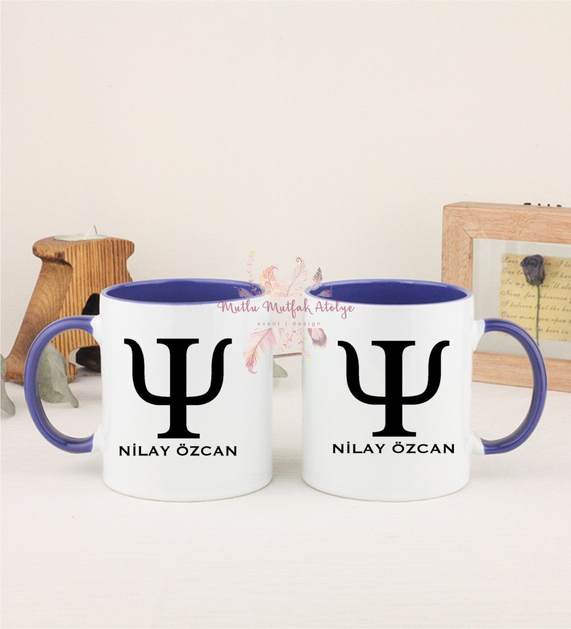 Kişiye Özel Psikolog İkili Lacivert Kupa Bardak