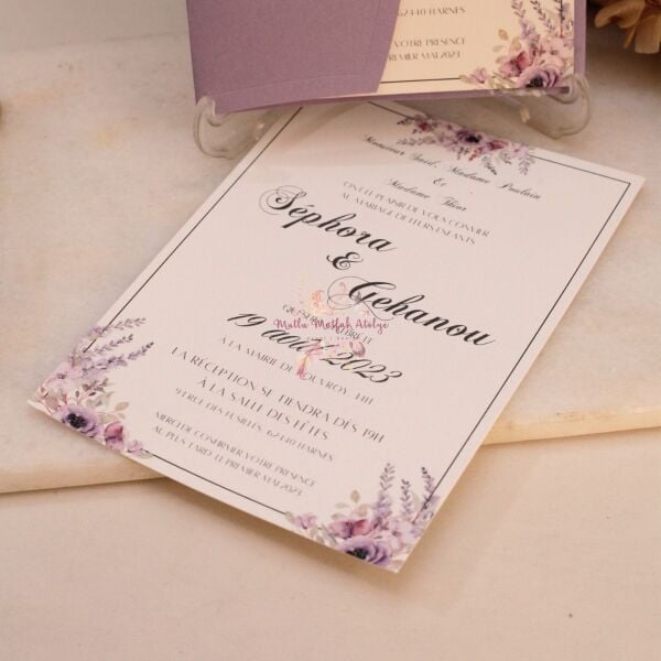 Lavanta Süslemeli Mühürlü Davetiye (50 Ad.)