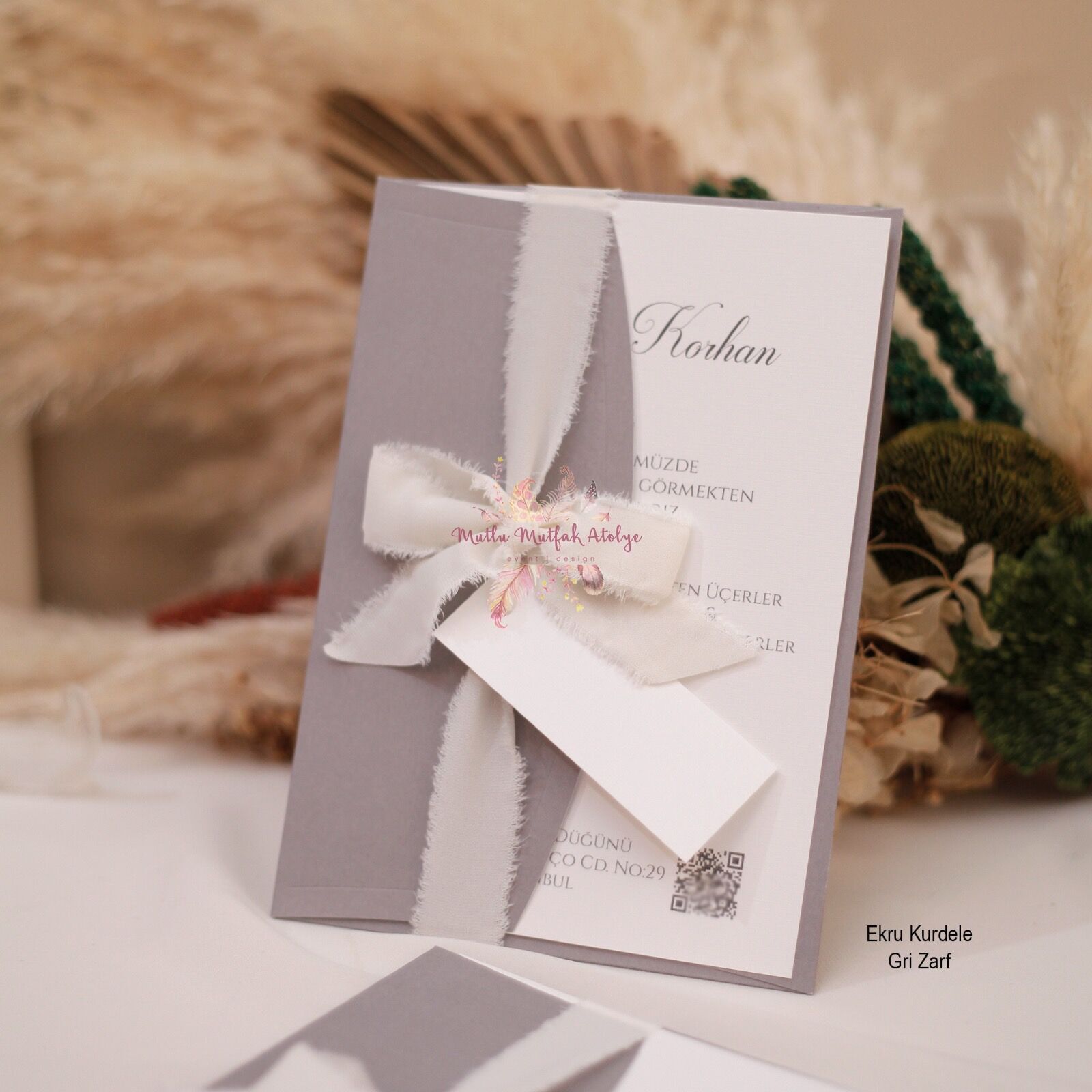 İpek Kurdeleli Davetiye (50 Ad)