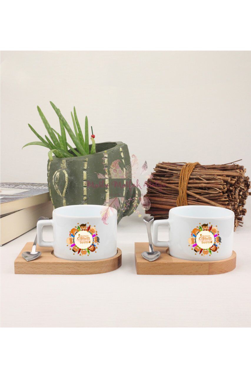 Öğretmenler Günü Hediyesi Canım Öğretmenim  İkili Ahşap Altlıklı Fincan