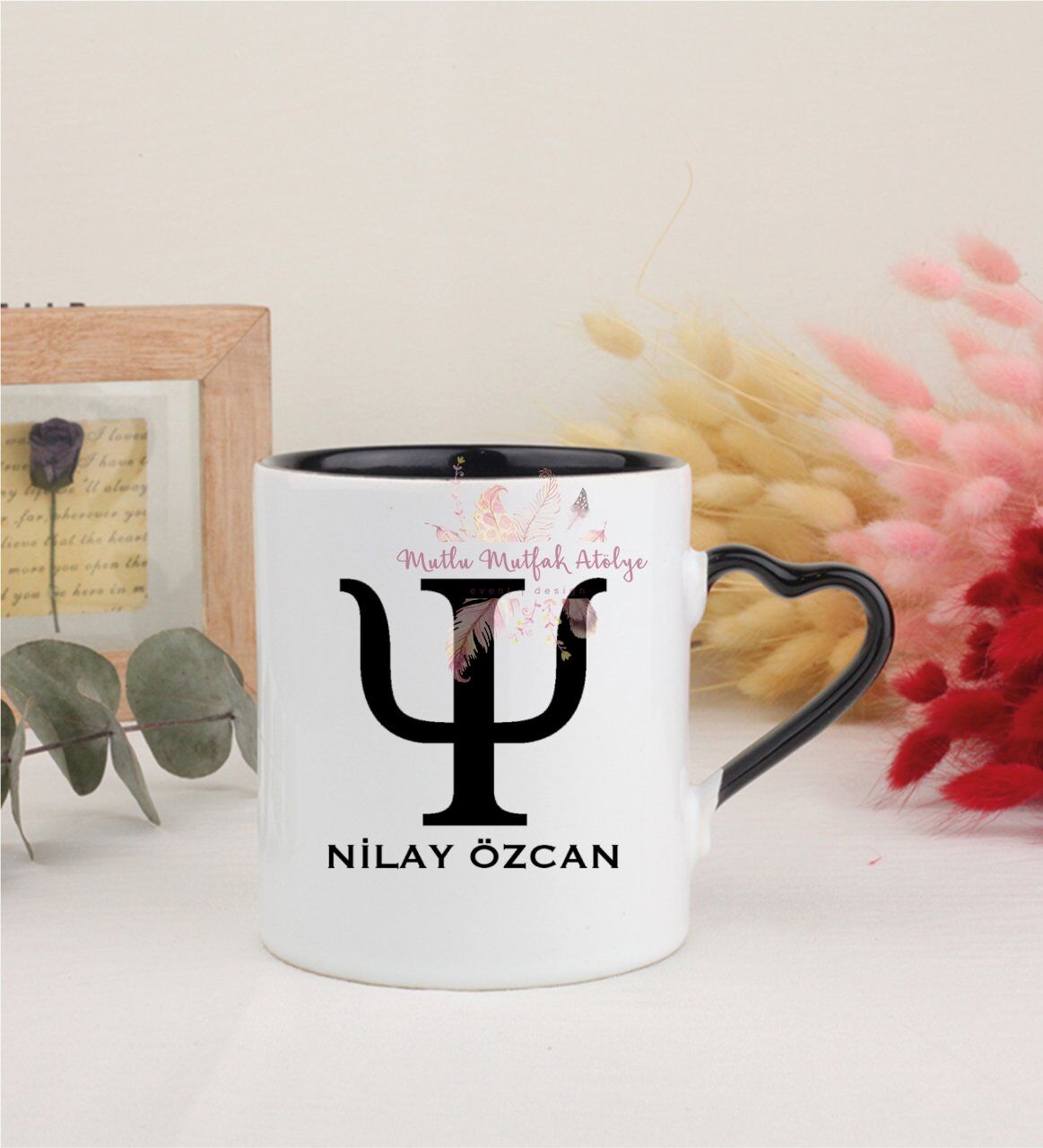 Kişiye Özel Psikolog Siyah Kalpli Kupa Bardak