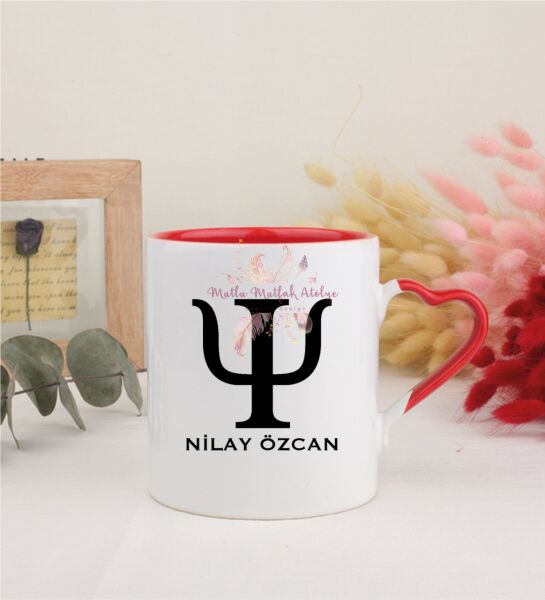 Kişiye Özel Psikolog Kırmızı Kalpli Kupa Bardak