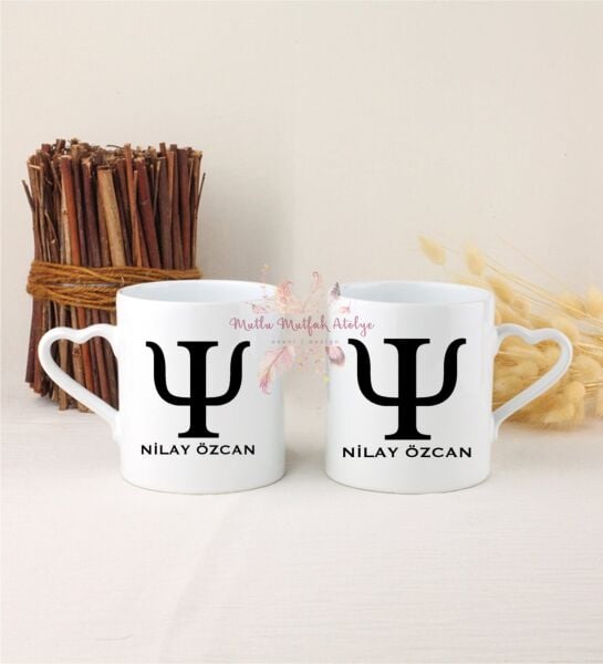 Kişiye Özel Psikolog İkili Beyaz Kalpli Kupa Bardak