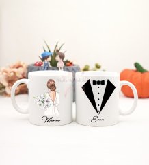 2'li Kişiye Özel Kupa Bardak Gelin Damat İsimli