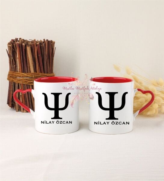 Kişiye Özel Psikolog İkili Kırmızı Kalpli Kupa Bardak