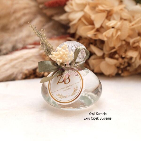 Yuvarlak Cam Şişe Çiçek Süslemeli Hediyelik Kolonya