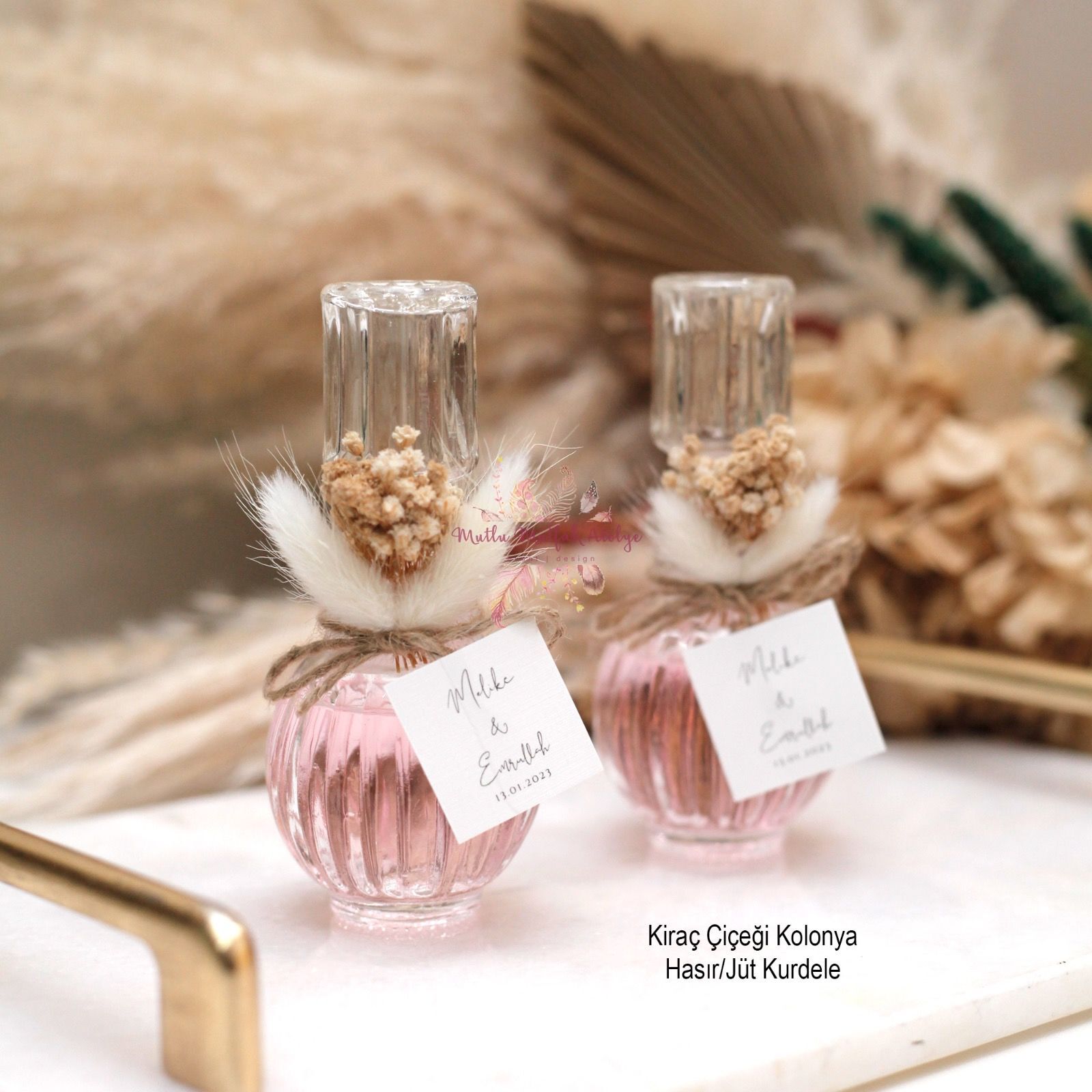 Çizgili Cam Şişe Eyüp Sabri Tuncer Kolonya Nikah - Nişan Hediyeliği