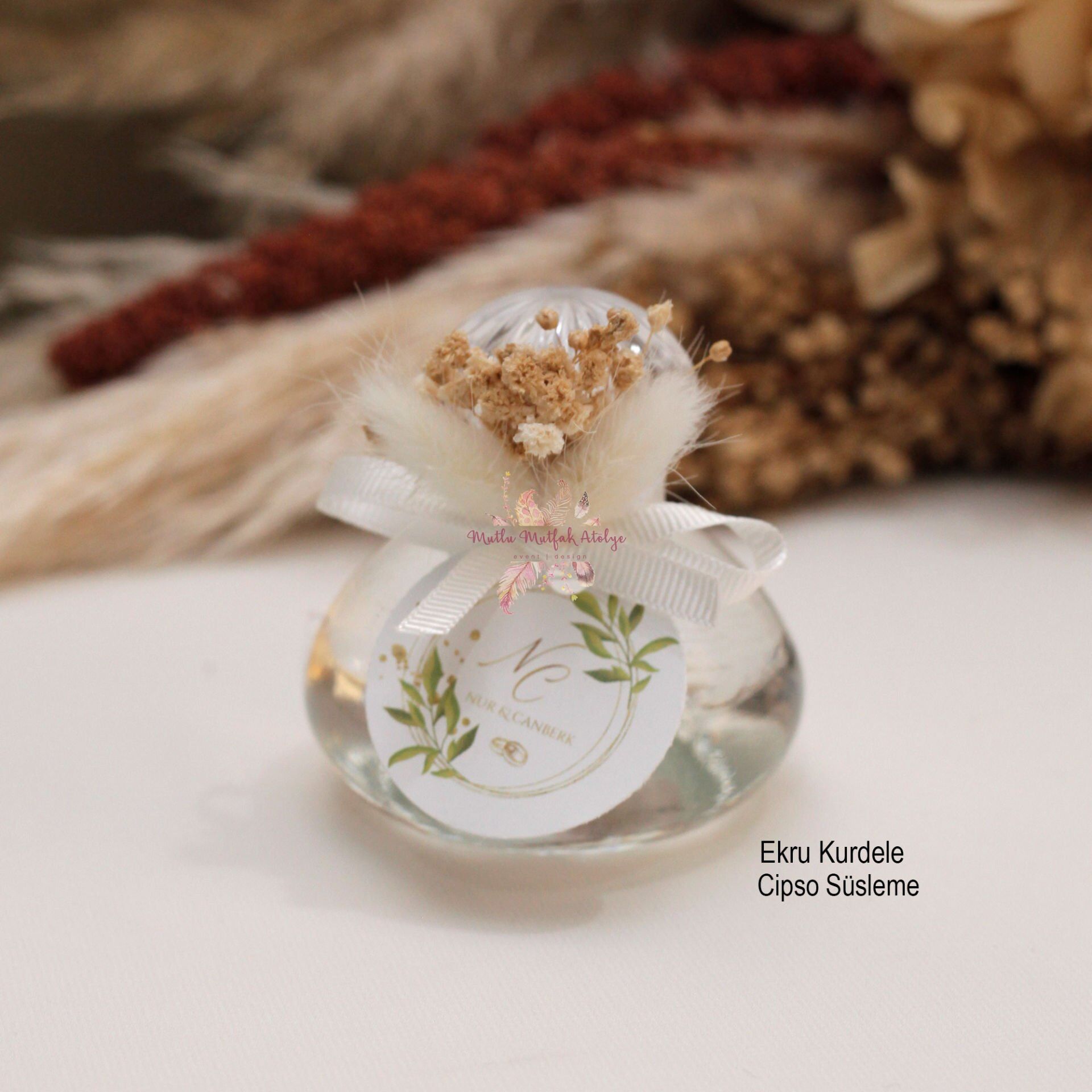 Yuvarlak Cam Şişe Çiçek Süslemeli Hediyelik Kolonya