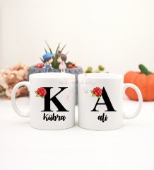 2'li Kişiye Özel Kupa Bardak K Harfi