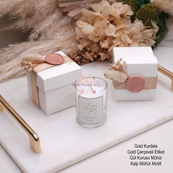 Hediyelik Mühürlü Çiçekli Kutulu Mum