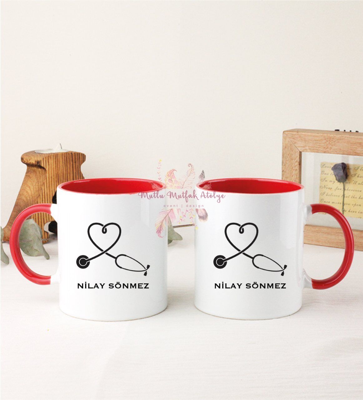 Kişiye Özel Hemşire İkili Kırmızı Kupa Bardak