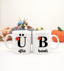 2'li Kişiye Özel Kupa Bardak Ü Harfi