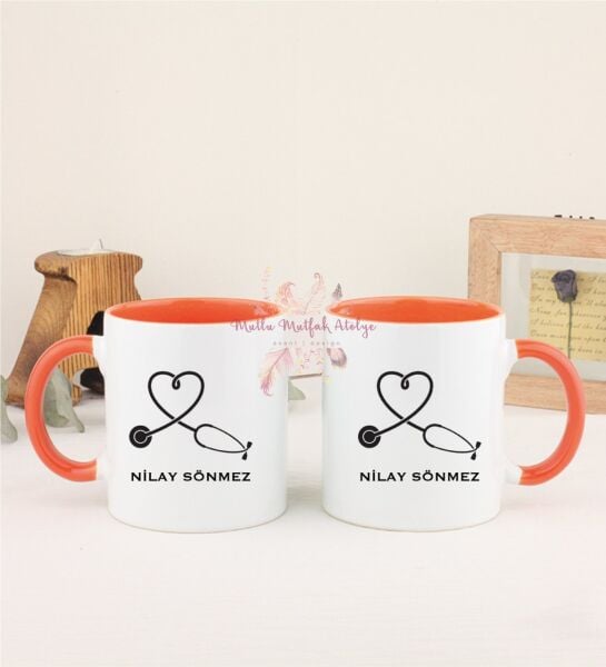 Kişiye Özel Hemşire İkili Turuncu Kupa Bardak