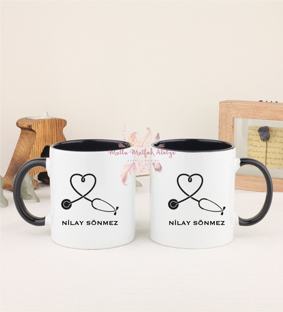Kişiye Özel Hemşire İkili Siyah Kupa Bardak