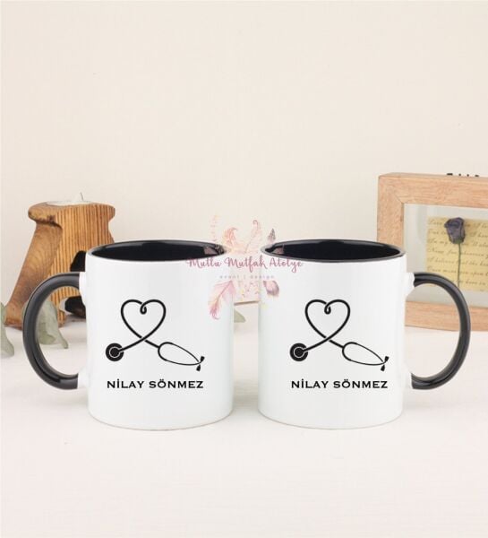 Kişiye Özel Hemşire İkili Siyah Kupa Bardak