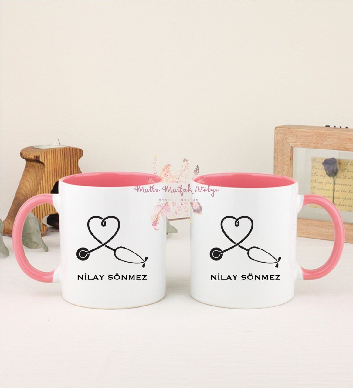Kişiye Özel Hemşire İkili Pembe Kupa Bardak