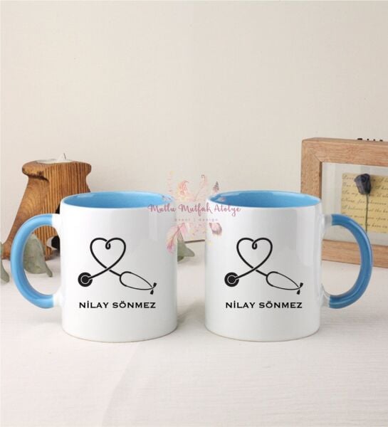Kişiye Özel Hemşire İkili Mavi Kupa Bardak