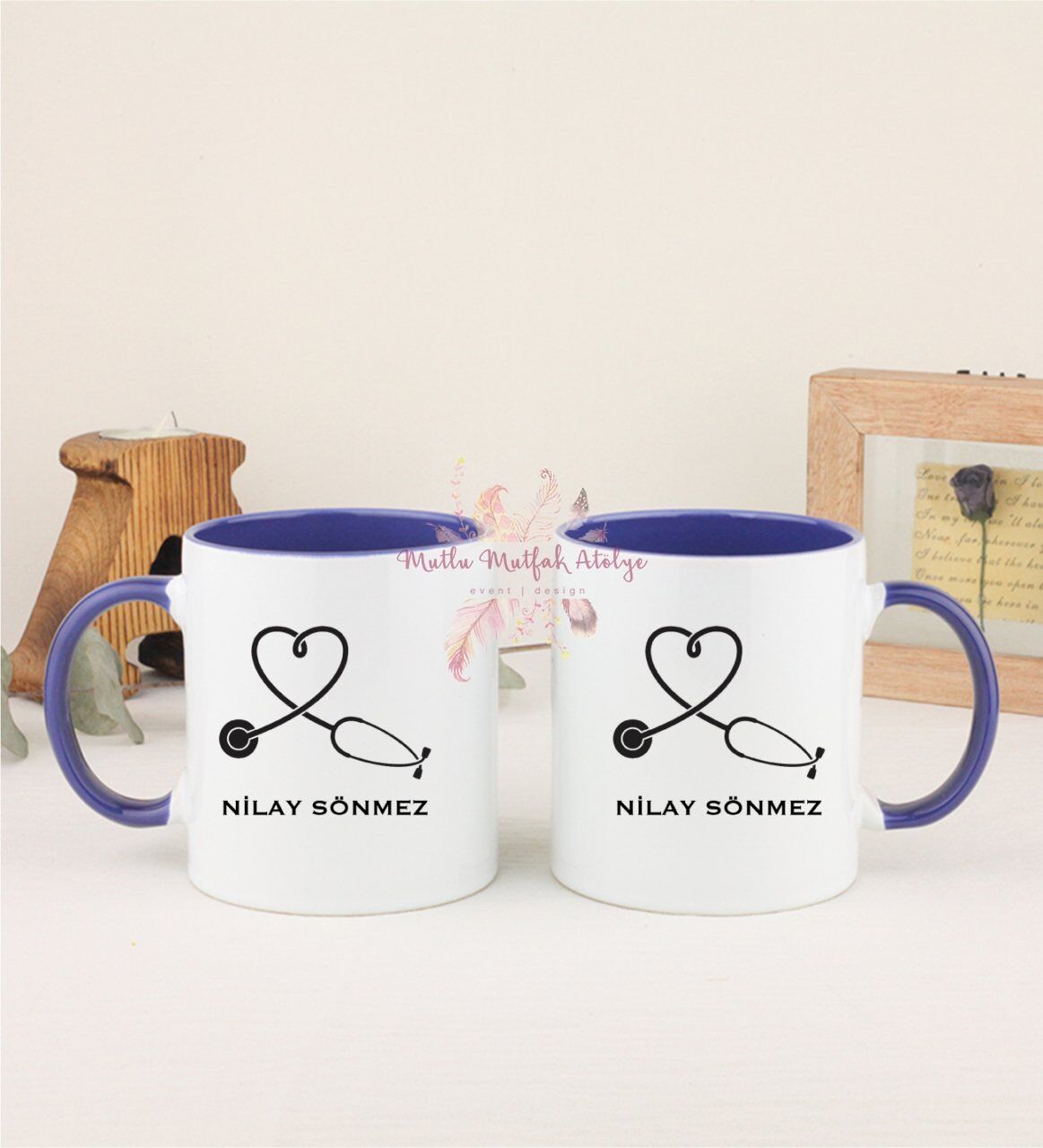 Kişiye Özel Hemşire İkili Lacivert Kupa Bardak