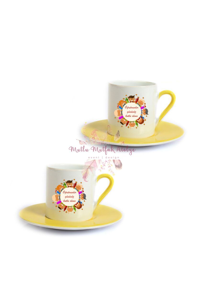 Öğretmenler Günü Hediyesi  İkili Sarı Türk Kahvesi Fincanı