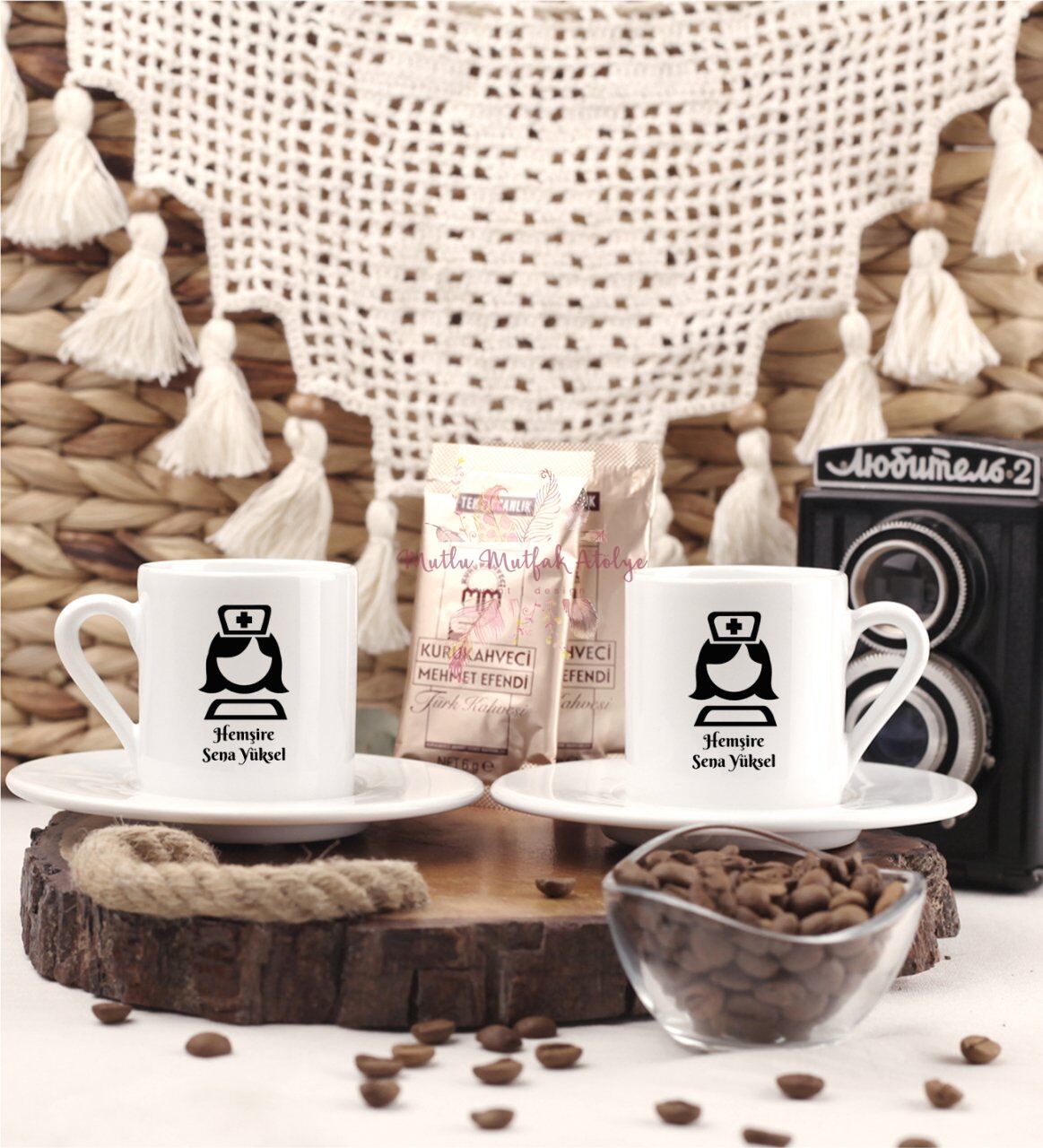 Kişiye Özel Hemşire İkili Türk Kahvesi Fincanı
