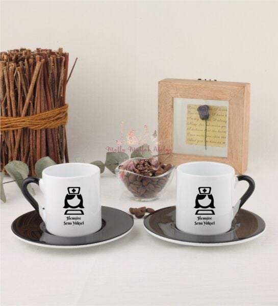Kişiye Özel Hemşire İkili Siyahlı Türk Kahvesi Fincanı