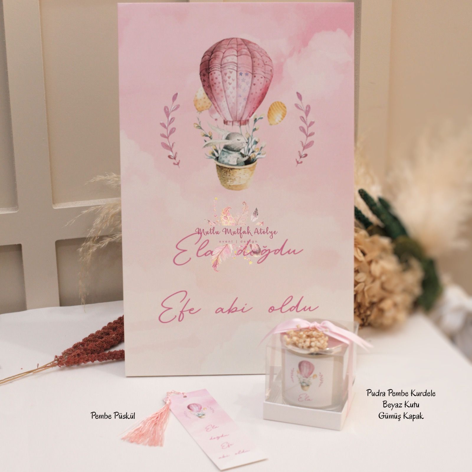 Yenidoğan Bebek Konseptli Mum Kitap Ayracı ve Pano Hediye Seti
