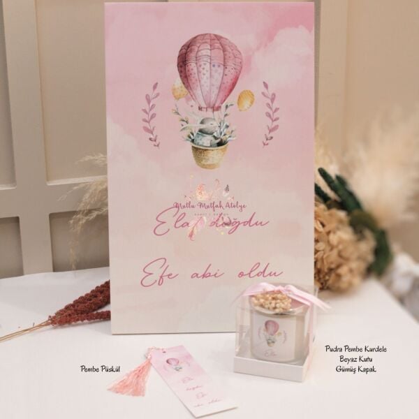 Yenidoğan Bebek Konseptli Mum Kitap Ayracı ve Pano Hediye Seti