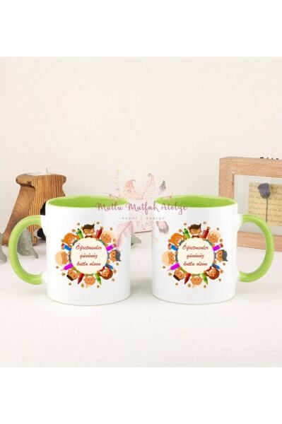 Öğretmenler Günü Hediyesi  İkili Yeşil Kupa Bardak