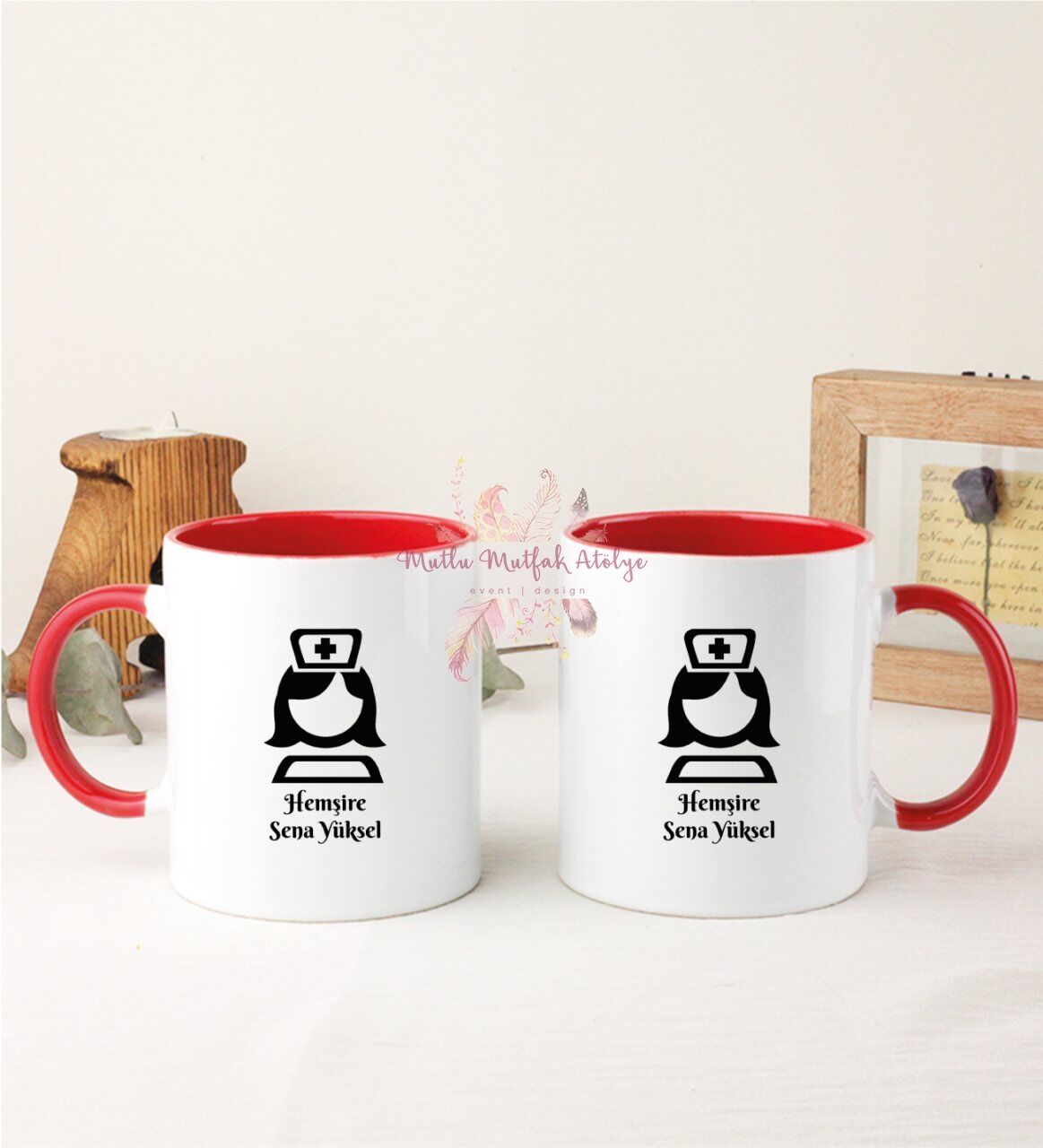 Kişiye Özel Hemşire İkili Kırmızı Kupa Bardak