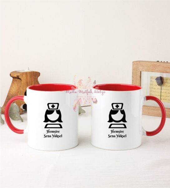 Kişiye Özel Hemşire İkili Kırmızı Kupa Bardak